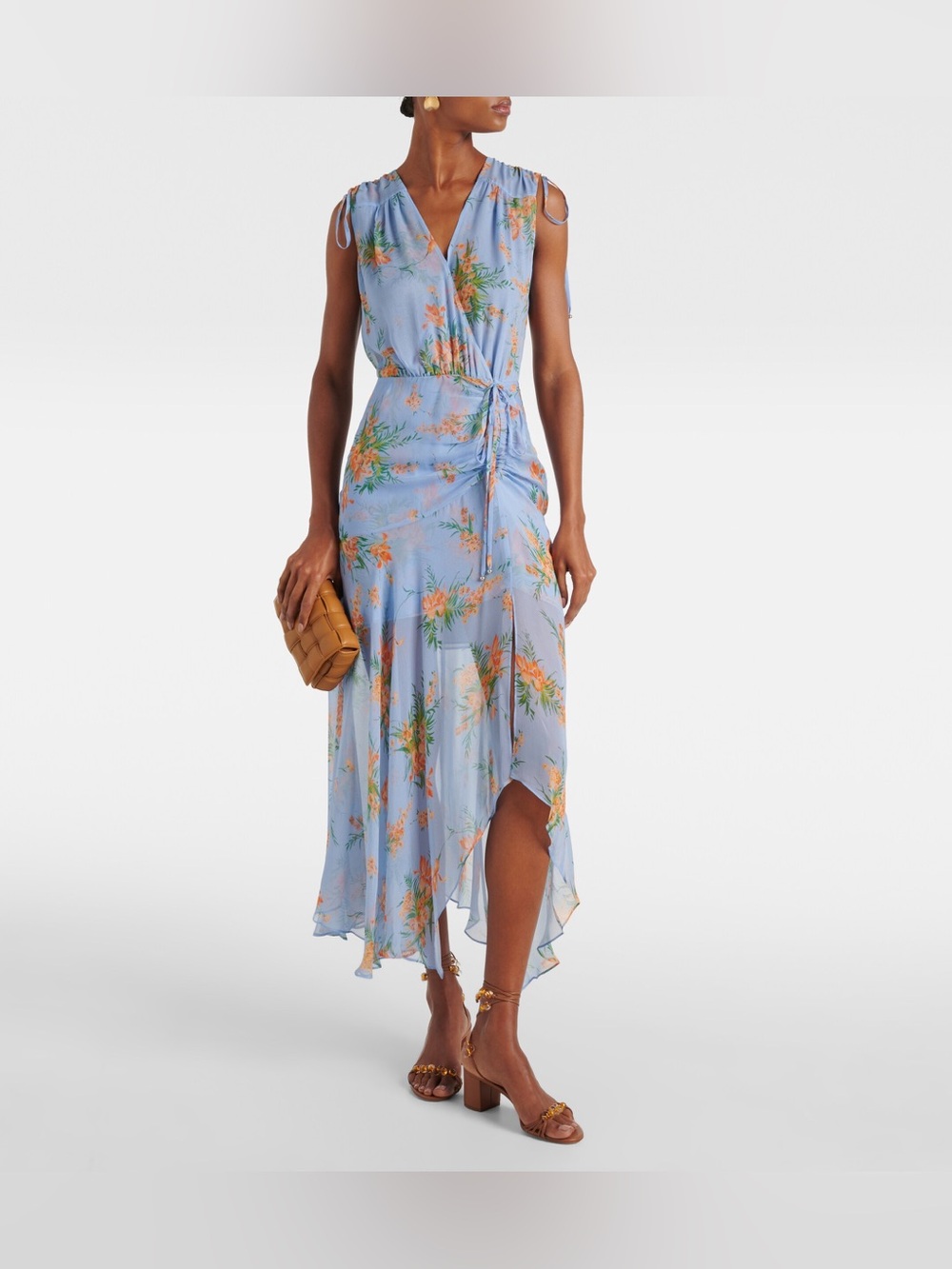 Veronica Beard Sky Blue Floral High-Low Wrap Dress